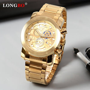 LONGBO Top Men Watches Waterproof Stainless Steel Quartz Watch Male Chronograph Military Clock Wrist watch Relogio Masculino