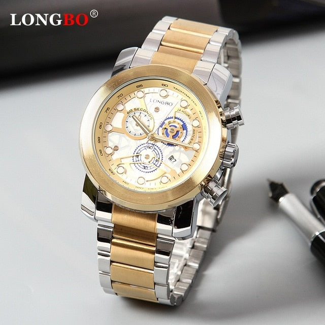 LONGBO Top Men Watches Waterproof Stainless Steel Quartz Watch Male Chronograph Military Clock Wrist watch Relogio Masculino