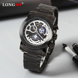 LONGBO Top Men Watches Waterproof Stainless Steel Quartz Watch Male Chronograph Military Clock Wrist watch Relogio Masculino