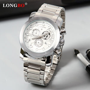 LONGBO Top Men Watches Waterproof Stainless Steel Quartz Watch Male Chronograph Military Clock Wrist watch Relogio Masculino