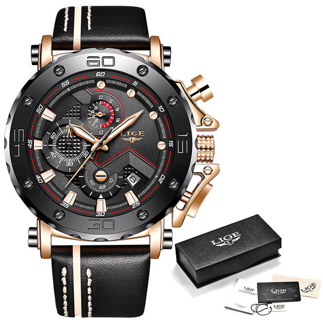 Relogio Masculino 2019 New LIGE Sport Chronograph Mens Watches Top Brand Casual Leather Waterproof Date Quartz Watch Man Clock