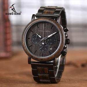 BOBO BIRD Chronograph Men Watch Wooden Luxury Stainless Steel Quartz Wristwatches with Calendar relojes de marca famosa Christma